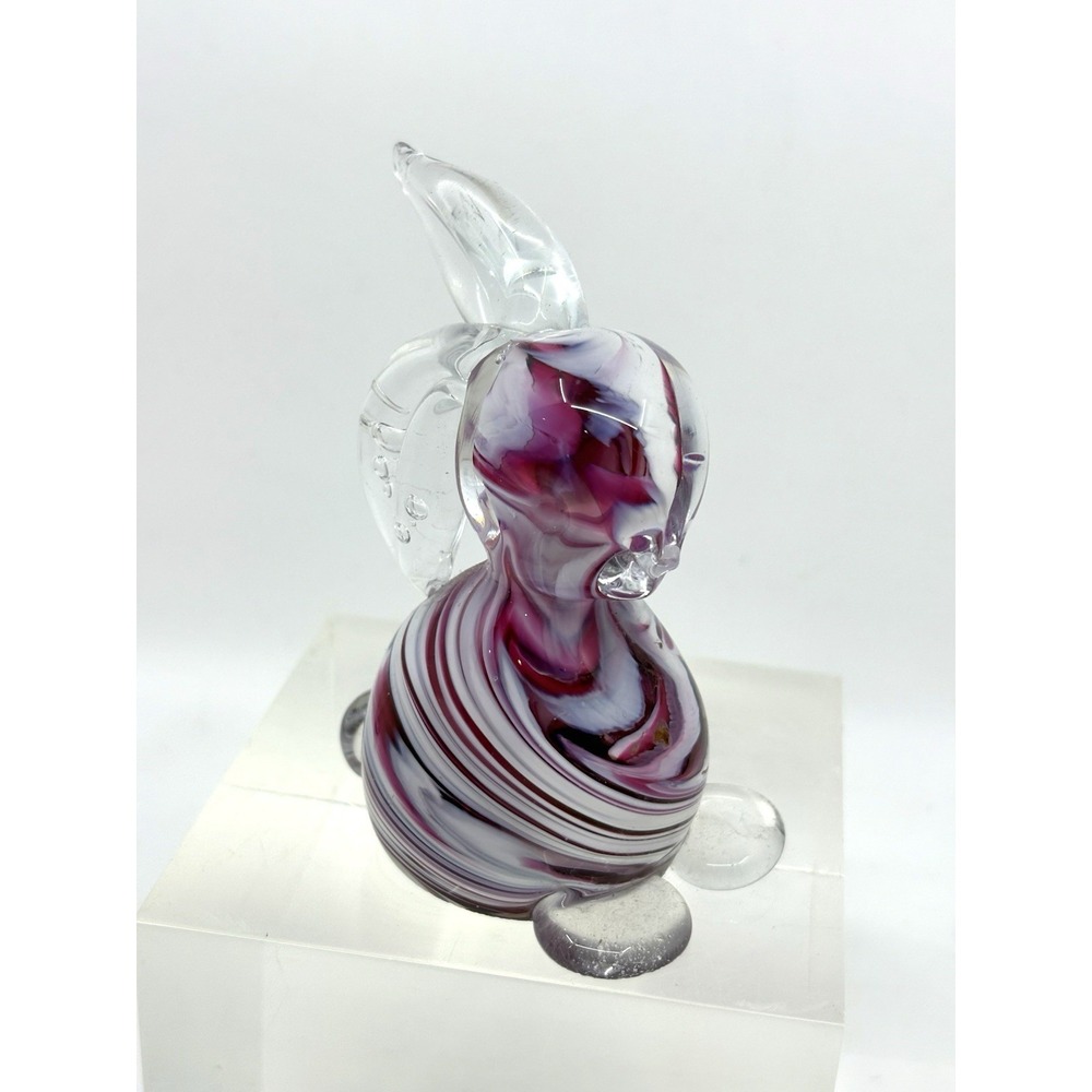 Vtg Valletta Pink And White Clear Glass Bunny Rabbit Statue/ Figurine